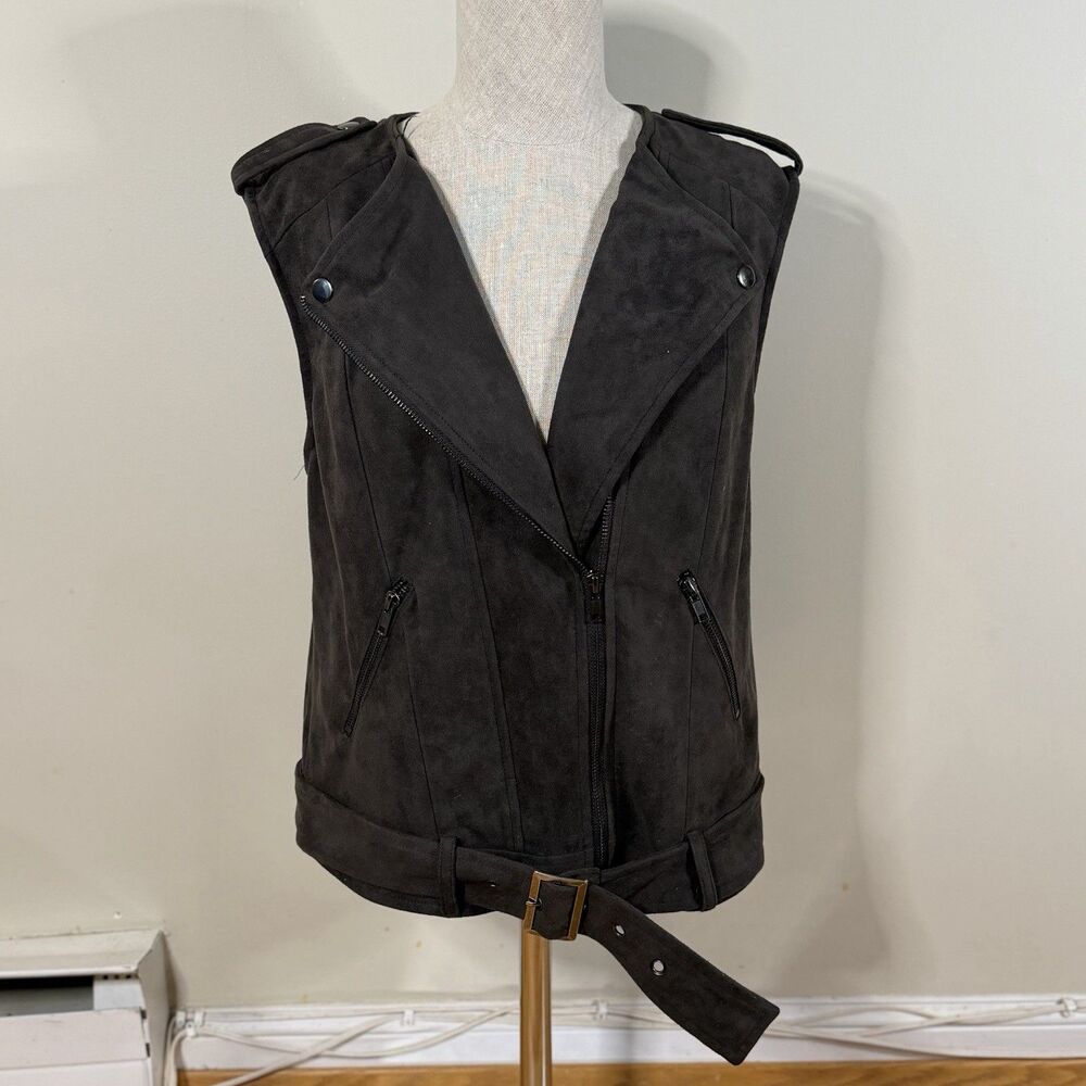 Astr The Label Suede Zip Up Moto Vest Gray Brown S GUC Belted Festival Western